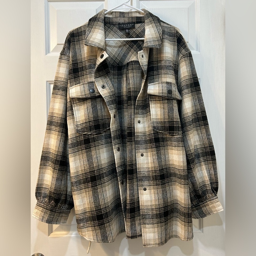 Laundry‎ Bohemian Shacket Plaid Collared Snap Button Front Belted Women’s Sz XL